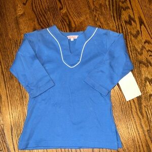Kayce Hughes girls blue tunic top with white piping size 6 NWT